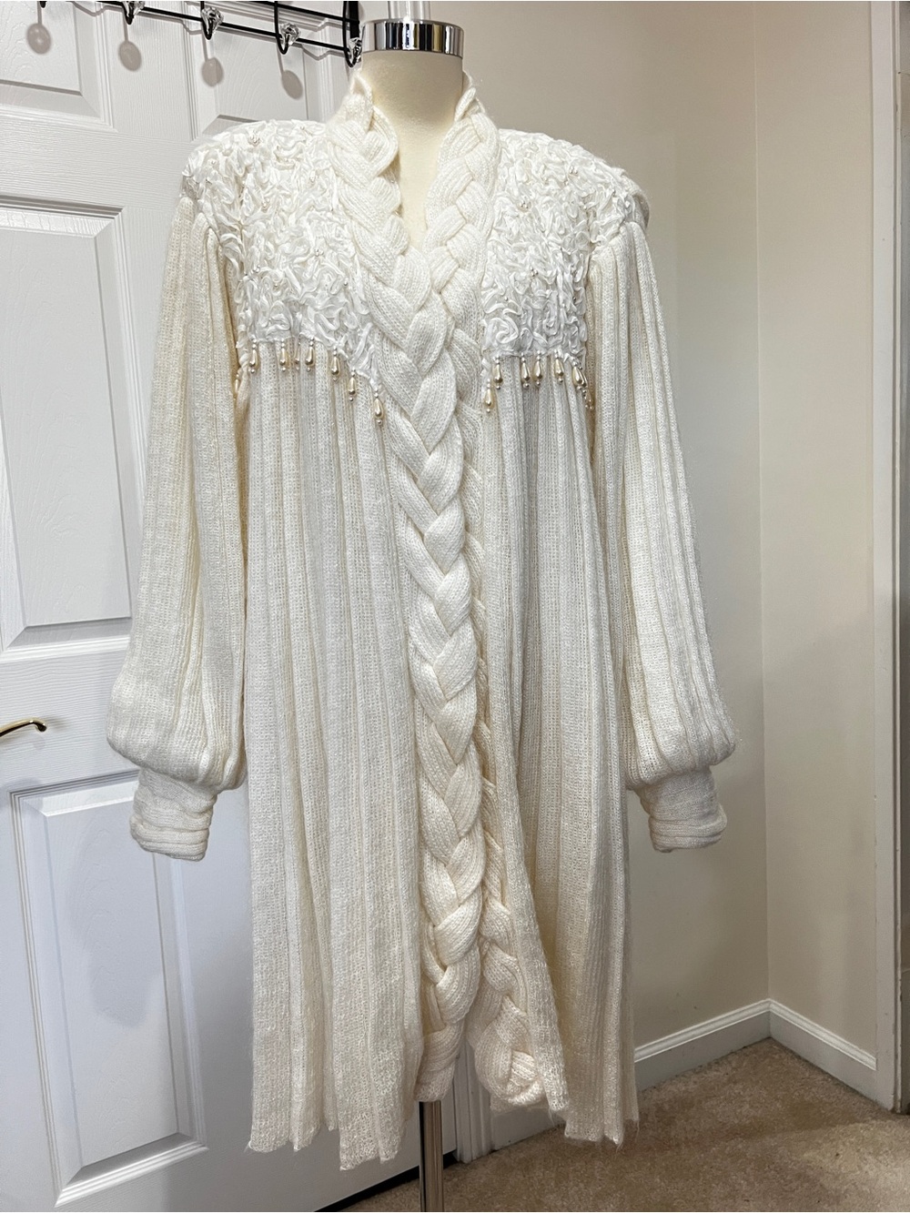 Women's Cream Cable-Knit Long Cardigan Sweater